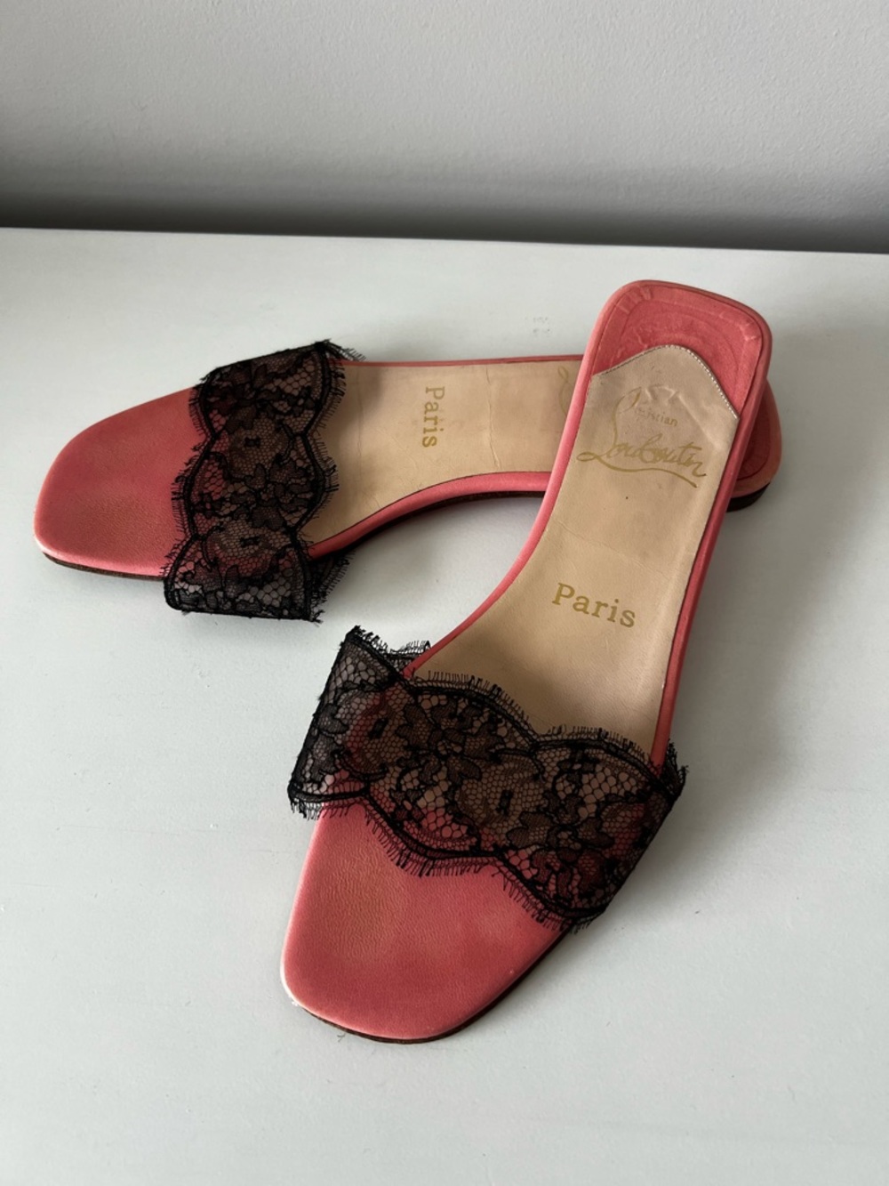 Christian Louboutin Coral Pink Lace Slide Mules size 6,5